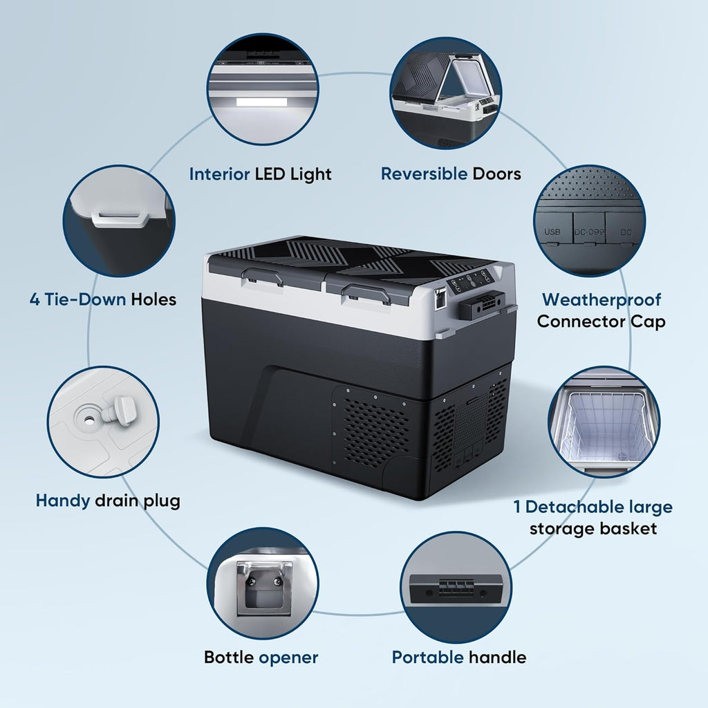 Feelfunn 12 Volt Refrigerator Car Fridge - 61QT(58L) Dual Zone Electric Cooler, Car Refrigerator -4℉~68℉, Portable Refrigerator 12/24V DC 100-240V AC, Portable Freezer for Travel Camping RV Home