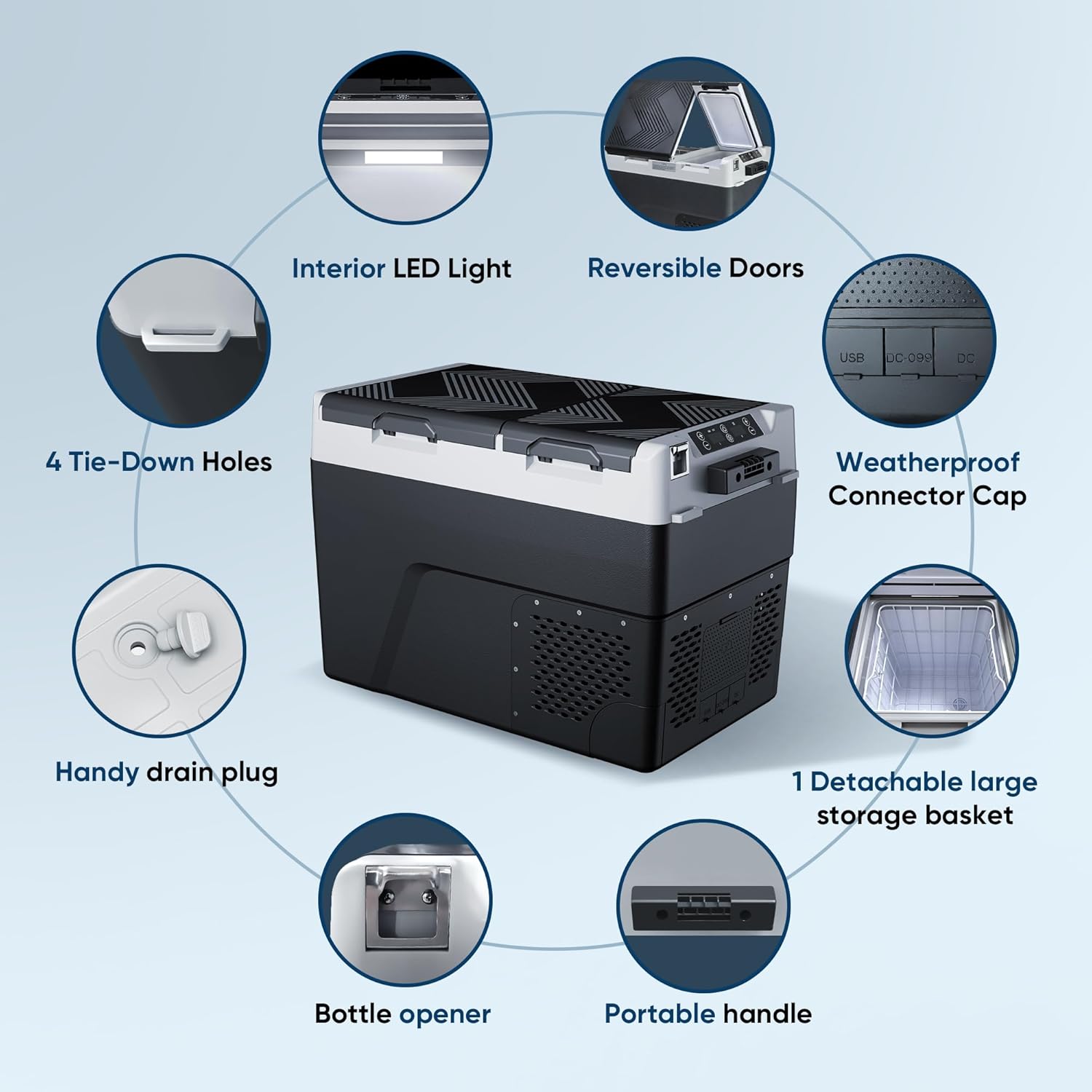 Feelfunn 12 Volt Refrigerator Car Fridge - 61QT(58L) Dual Zone Electric Cooler, Car Refrigerator -4℉~68℉, Portable Refrigerator 12/24V DC 100-240V AC, Portable Freezer for Travel Camping RV Home