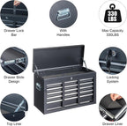Winado 24" Portable Metal Tool Box, 5 Drawers Toolbox with Top Storage Tray, Carry Handle, Ball Bearing Runners, Lockable Tool Chest Cabinet for Garage, Warehouse, Repair Shop & Home, Black
