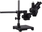 AmScope 7X-90X Black Trinocular Stereo Zoom Microscope on Single Arm Boom Stand + 144 LED Compact Ring-Light with 10MP USB3.0 Camera