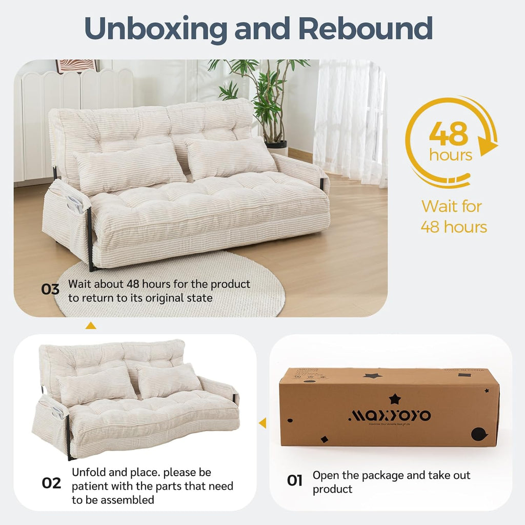 MAXYOYO Adjustable Floor Sofa Couch, Multi-Functional Bean Bag Bed, Loveseat Floor Couch Foldable Lazy Sofa Sleeper Bed for Reading Living Room, Beige