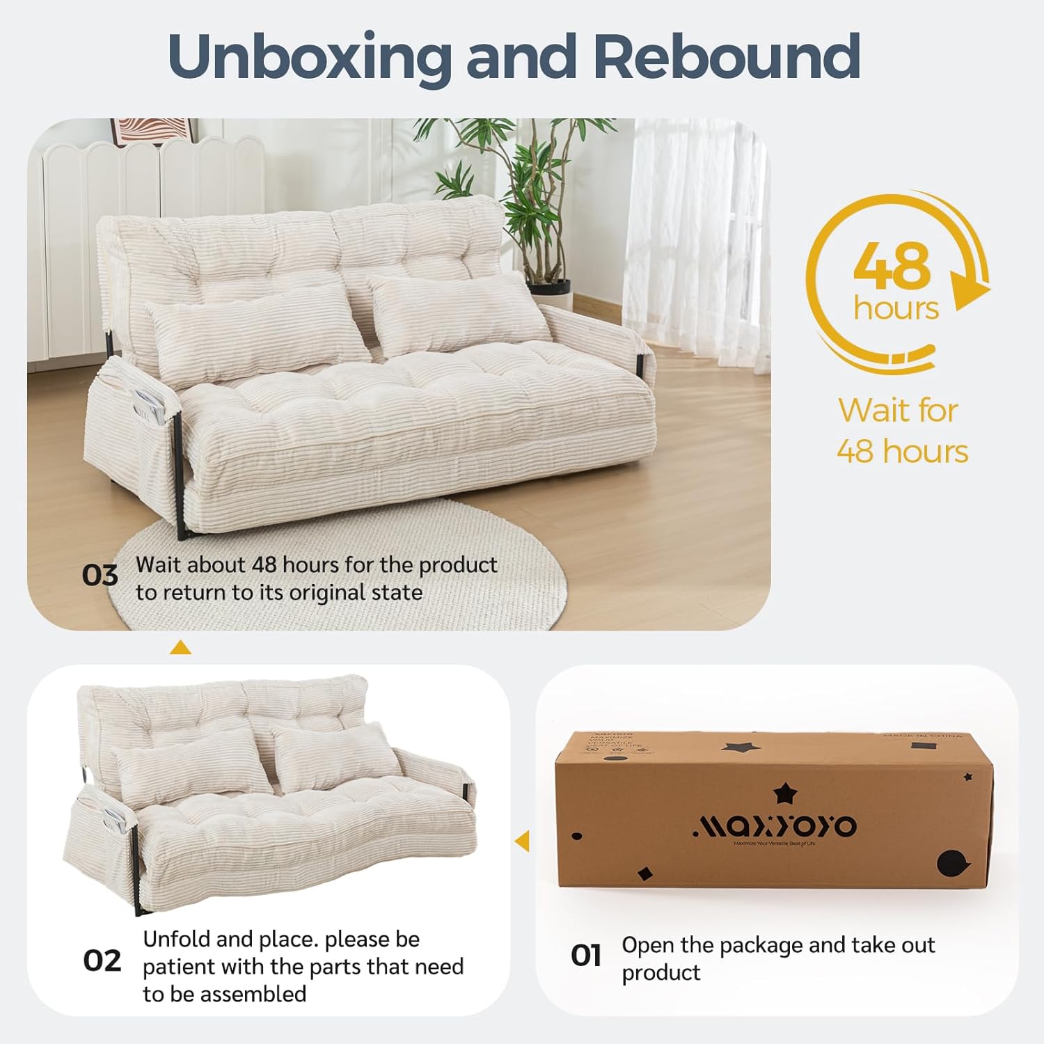 MAXYOYO Adjustable Floor Sofa Couch, Multi-Functional Bean Bag Bed, Loveseat Floor Couch Foldable Lazy Sofa Sleeper Bed for Reading Living Room, Beige
