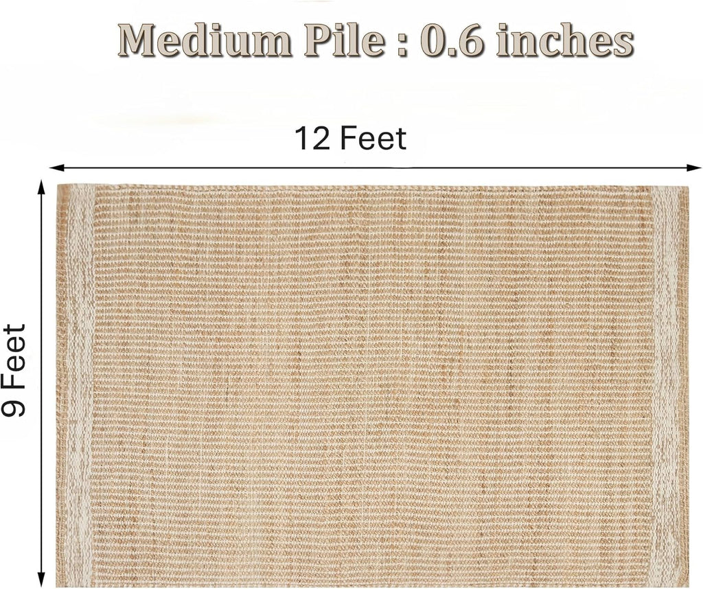 9' x 12' Jute & Wool Mini Check Area Rug with 4-Inch Border Handwoven mini Check Pattern – Living Room, Dining & Bedroom Rug, Neutral Indoor Natural Farmhouse Décor (9' x 12')