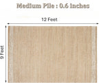 9' x 12' Jute & Wool Mini Check Area Rug with 4-Inch Border Handwoven mini Check Pattern – Living Room, Dining & Bedroom Rug, Neutral Indoor Natural Farmhouse Décor (9' x 12')