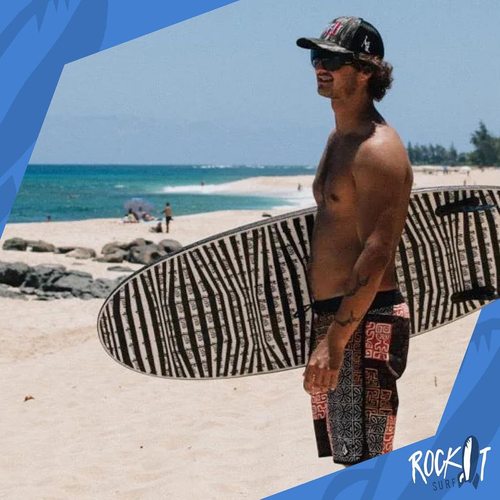 Rock-It DA Wizard Performance Soft Top Surfboard, 4’10” / 39L Foam Surfboard for Ocean, Wave Pool, River Surfing and More with 2+1 fin System and Reinforced Deck and Rails Developed in Hawaii (Black)