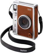 FUJIFILM INSTAX MINI EVO Hybrid Instant Camera (Brown) Bundle with Fuji Instax-Mini-Instant Film Value Pack (20 Sheets) + 32GB Memory Card + Carrying Case + Photo Album 64 Pockets + Cleaning Cloth