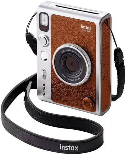 FUJIFILM INSTAX MINI EVO Hybrid Instant Camera (Brown) Bundle with Fuji Instax-Mini-Instant Film Value Pack (40 Sheets) + 32GB Memory Card + Carrying Case + Photo Album 64 Pockets + Cleaning Cloth