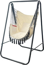 Hammock Chair with Stand,Heavy-Duty Hammock Stand with Large Indoor Swing,MAX Load 500 LBS,Hanging Chair with Stand for Indoor Outdoor,Swing Chair with 2 Cushions Included(Beige)