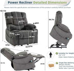 Power Lift Recliner Chair for Elderly, Velvet Recliner with Massage and Heat, Lazy Boy Power Recliner Lay Flat 160° Cup Holders for Living Room