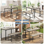 DUMOS Dining Table Set, Dining Table for 4 with Bench,Kitchen Table, Space-Saving Ideal 4-Person Set for Dining Room Kitchen Apartment Corner Grey 3 Pack