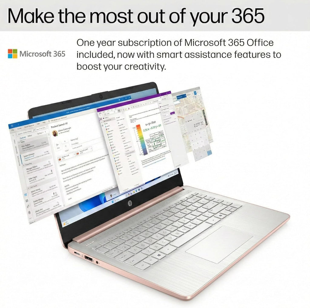 HP Latest Ultrabook Laptop with Copilot AI - 1.3TB Storage - 8GB RAM - Intel Core | Microsoft Office 365 Included  320GB SSD + 1TB Cloud Storage  Webcam  Windows 11 no Mouse | Essential Laptop
