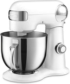 Cuisinart Stand Mixer, 12 Speed, 5.5 Quart Stainless Steel Bowl, Chef's Whisk, Mixing Paddle, Dough Hook, Splash Guard w/ Pour Spout, White Linen, SM-50, Manual