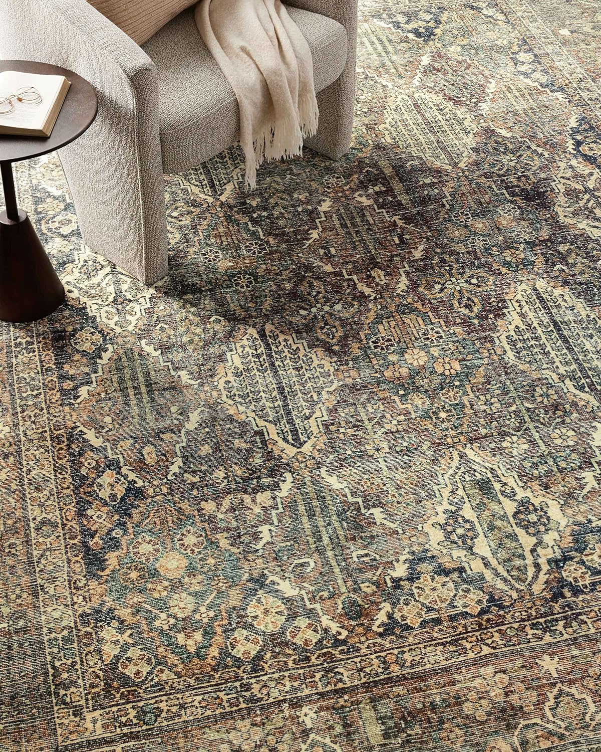 Loloi Magnolia Home by Joanna Gaines Banks Collection BAN-05 Spice/Blue 7'-6" x 9'-6", .13" Pile Height, Machine Washable, Area Rug