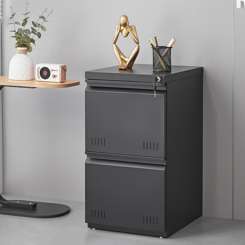 Guizeeopo 2 Drawer File Cabinet with Lock, Vertical File Cabinets for Home Office, Printer Stand, Heavy Duty Steel Office Storage Cabinet for Letter/Legal/A4, Assembly Required(Black)