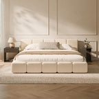 RECCI Cloud King Upholstered Platform Bed Frame, Low Profile Grounded Design with Plush Headboard & Footboard, Wood Slat Support, Noise-Free, No Box Spring Required, Beige