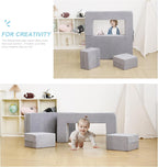 Elftopia Modular Kids Sofa,Toddler Couch Foam Armchair for Kids, Children Convertible Plush Sofa Play Set,Fold Out SofaBed(Grey)