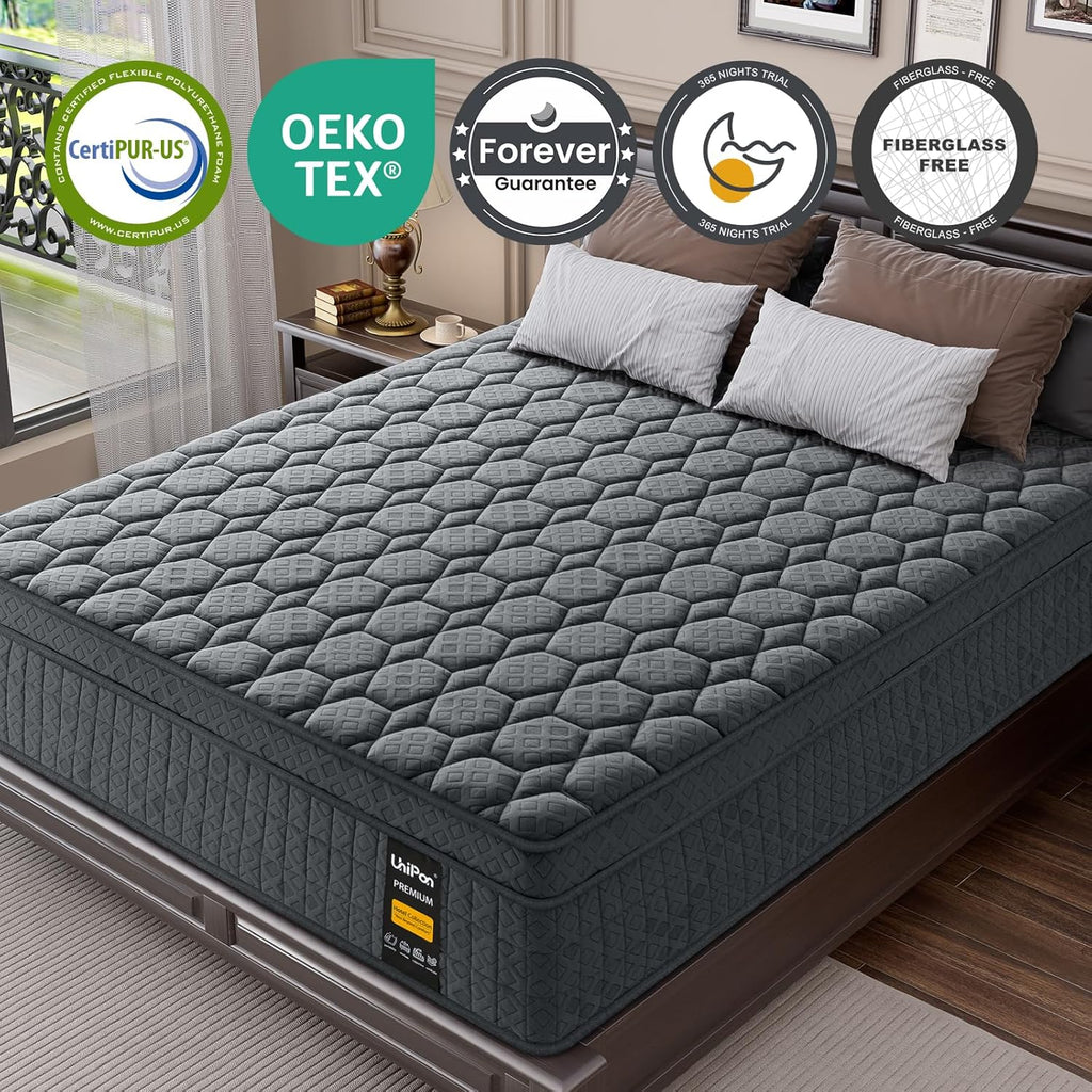 12 inch Firm Queen Mattress, Hybrid Mattress with Extra Back and Lumbar Hip Support, Pressure and Back Pain Relief, Fiberglass Free, 365 Nights Trial,10 Years Warranty