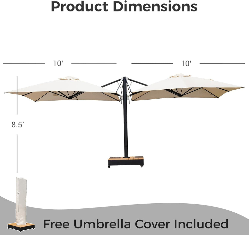 Grand patio 10x10 FT Large Patio Umbrella with Base, Double-Sided Outdoor Cantilever Aluminum Umbrella, Offset Umbrella with Cover for Commercial Use, Poolside, Deck, Backyard, Black