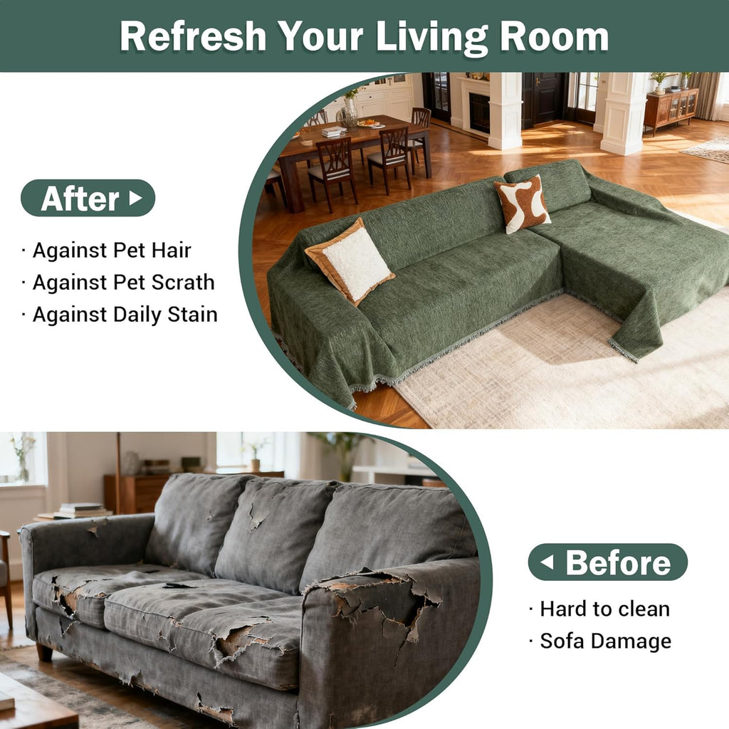 MEETSKY Sectional Couch Covers for Dog, 2 Pieces Sofa Cover Washable, Pet Couch Cover for L Shape Sofa, Sofa Slipcover for 3 Cushion Couch, Furniture Protector(XX-Large, 71"x118"+91"x134", Moss Green)