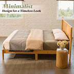 AMERLIFE Solid Wood King Size Bed Frame, Mid Century Modern Platform Bed with Full Panel Headboard, Noise-Free & Cylindrical Legs, No Box Spring Needed, Under-Bed Storage, Natural Wood
