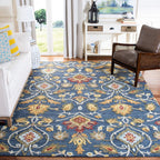 SAFAVIEH Blossom Collection Area Rug - 9' x 12', Navy & Multi, Handmade Wool, Ideal for High Traffic Areas in Living Room, Bedroom (BLM402A)