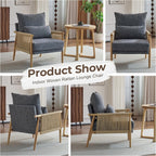 Karl home Cozy Chenille Accent Chair with Lumbar Pillow & Rattan Arms Modern Lounge Chair for Living Room, Bedroom, Reading Nook, Dark Gray