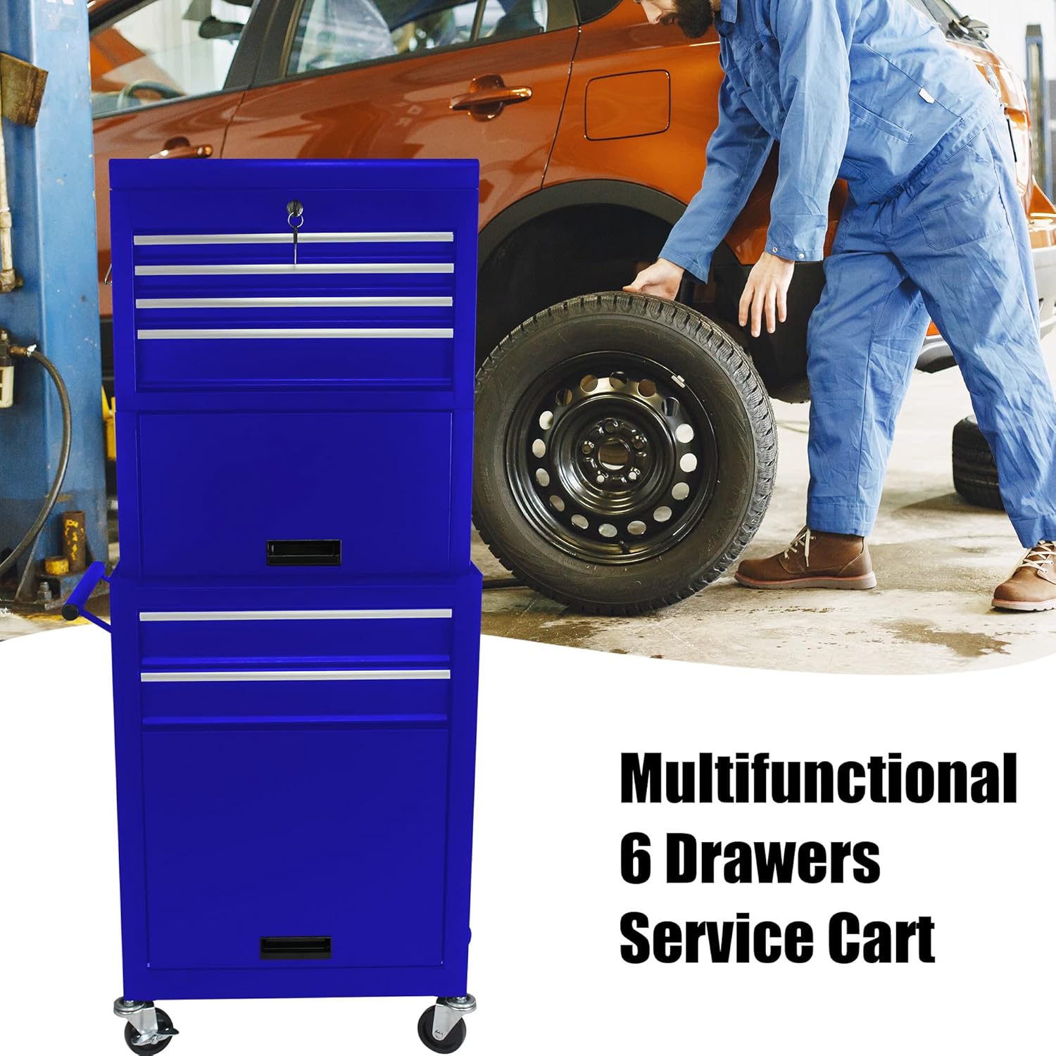 RYH 6 Drawers Rolling Tool Chest & Tool Box on Wheels | Heavy Duty Metal Cart with Ball Bearing Drawers | Fits US General Tool Box for Garage Storage(Blue, 6 Drawers 3 in 1/51.99" H × 20.87" W)