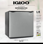 Igloo 1.6 Cu.Ft Mini Fridge with Freezer - Single Door Compact Refrigerator with Glass Shelves for Homes, Dorms & Offices - Keep Drinks & Frozen Foods Cool with Temperature Control Fridge - Platinum