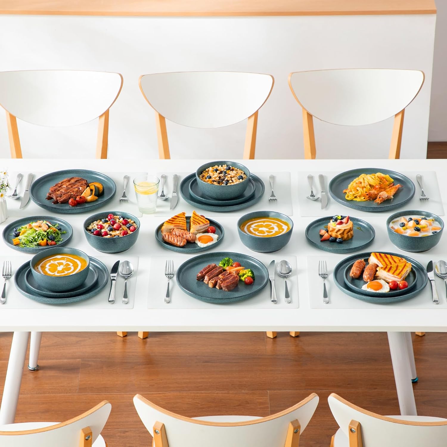 vancasso Plates and Bowls Sets, 18 Pieces Modern Ceramic Dinnerware Set for 6, Dish Set for Kitchen, Dinner Set Stoneware Dishware Set Microwave and Dishwasher Safe, Blue, Series ZERMATT