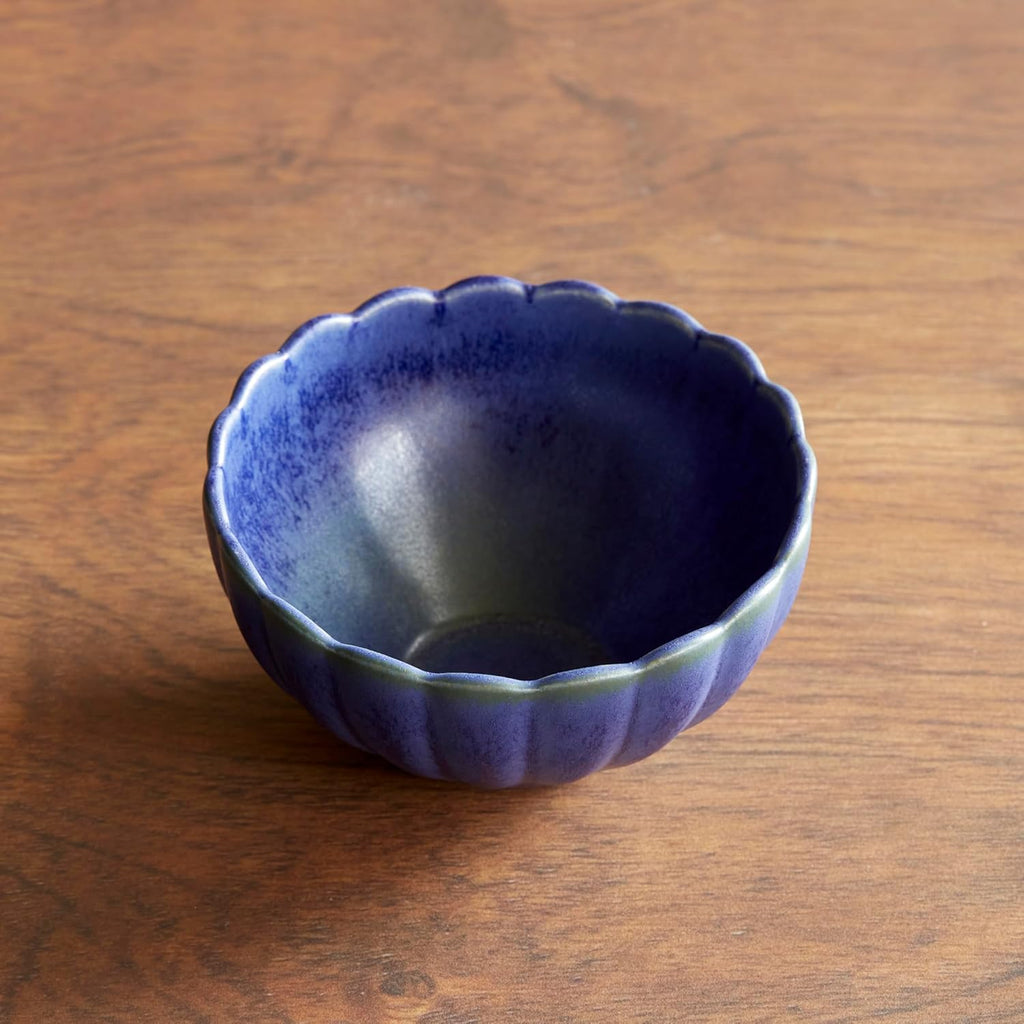 LEMIEUX ET CIE Dhalia 4-Piece Bowl Set Stoneware, Bowls, Dishwasher and Microwave Safe, Dish Set for 4, Blue