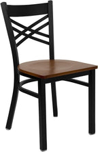 Flash Furniture 2 Pk. HERCULES Series Black ''X'' Back Metal Restaurant Chair - Cherry Wood Seat