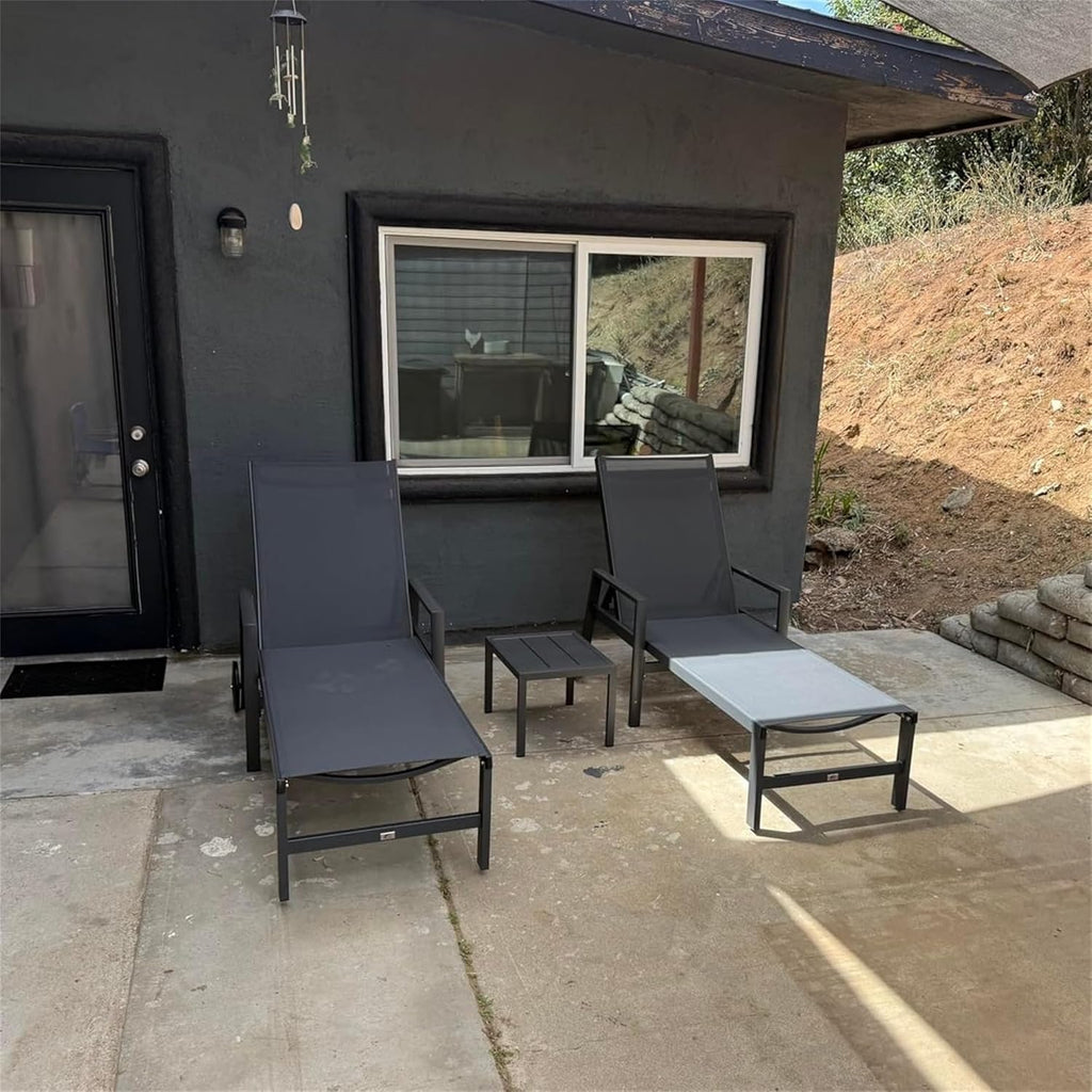 PURPLE LEAF 2 Pieces Outdoor Chaise Lounge Aluminum Patio Lounge Chair with Wheels and Armrests Outdoor Lounge Recliner Chair for Pool Backyard Beach Grey
