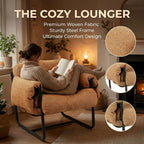 Kinfant Mid Century Modern Accent Chair, Chunky Upholstered Armchair with Metal Frame, Oversized Lounge Chair for Living Room Bedroom Small Spaces, Textured Chenille Fabric, Caramel Brown