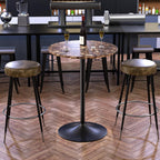 Magshion 23.5'' Round Adjustable Height Wood Bar Pub Table Adjustable Range 27.5"-36" Living Room Dining Room Bar Cocktail Table (Marble Brown)