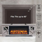 75" Farmhouse Fireplace TV Stand for TVs up to 85", Rustic Entertainment Center with 44" Fireplace Heater, Adjustable Storage Cabinets, Barn Door TV Console with Fireplace, Gray