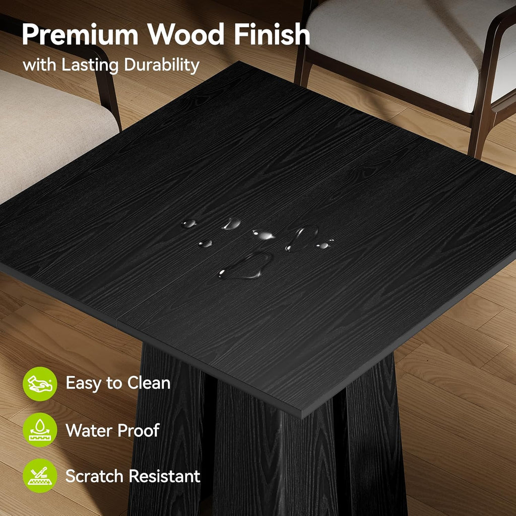 LITTLE TREE Wooden Square Dining Table 4 Sets, 31.5" Farmhouse Kitchen Table with Heavy-Duty Pedestal Base, Dinner Furniture for Dining Room, Living Room, Kitchen (1, Black)