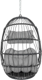 Yechen Swing Egg Chair Without Stand Indoor Outdoor, Foldable Wicker Rattan Hanging Egg Chairs Hammock Egg Basket Chair with Aluminum Frame & UV Resistant Cushions for Bedroom Patio Porch