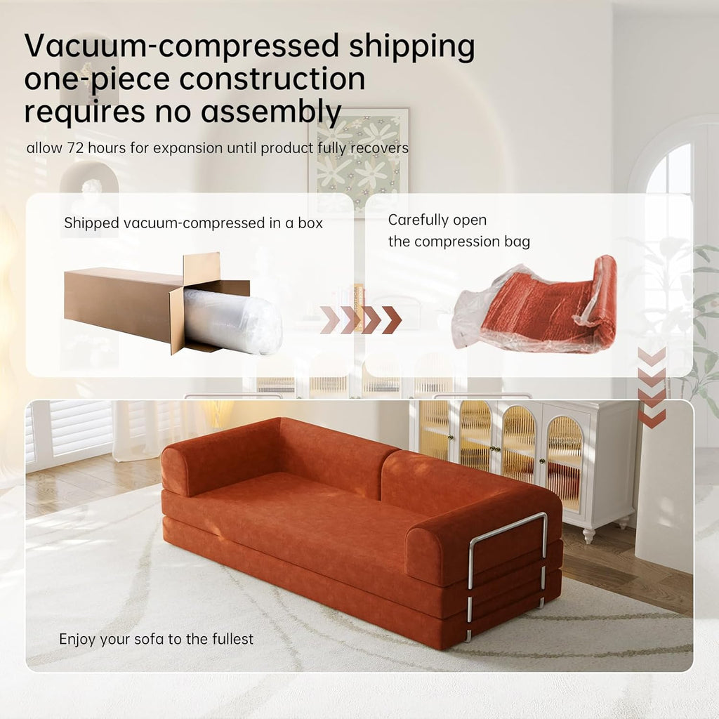 79” Convertible Sofa Bed, 35D High-Density Foam&Corduroy Fabric Sleeper Couch Bed, Fixed-Shape Frame & Removable Armrests,Modular Folding Small Loveseat Futo, Sectional Funto Couch for Small Spaces
