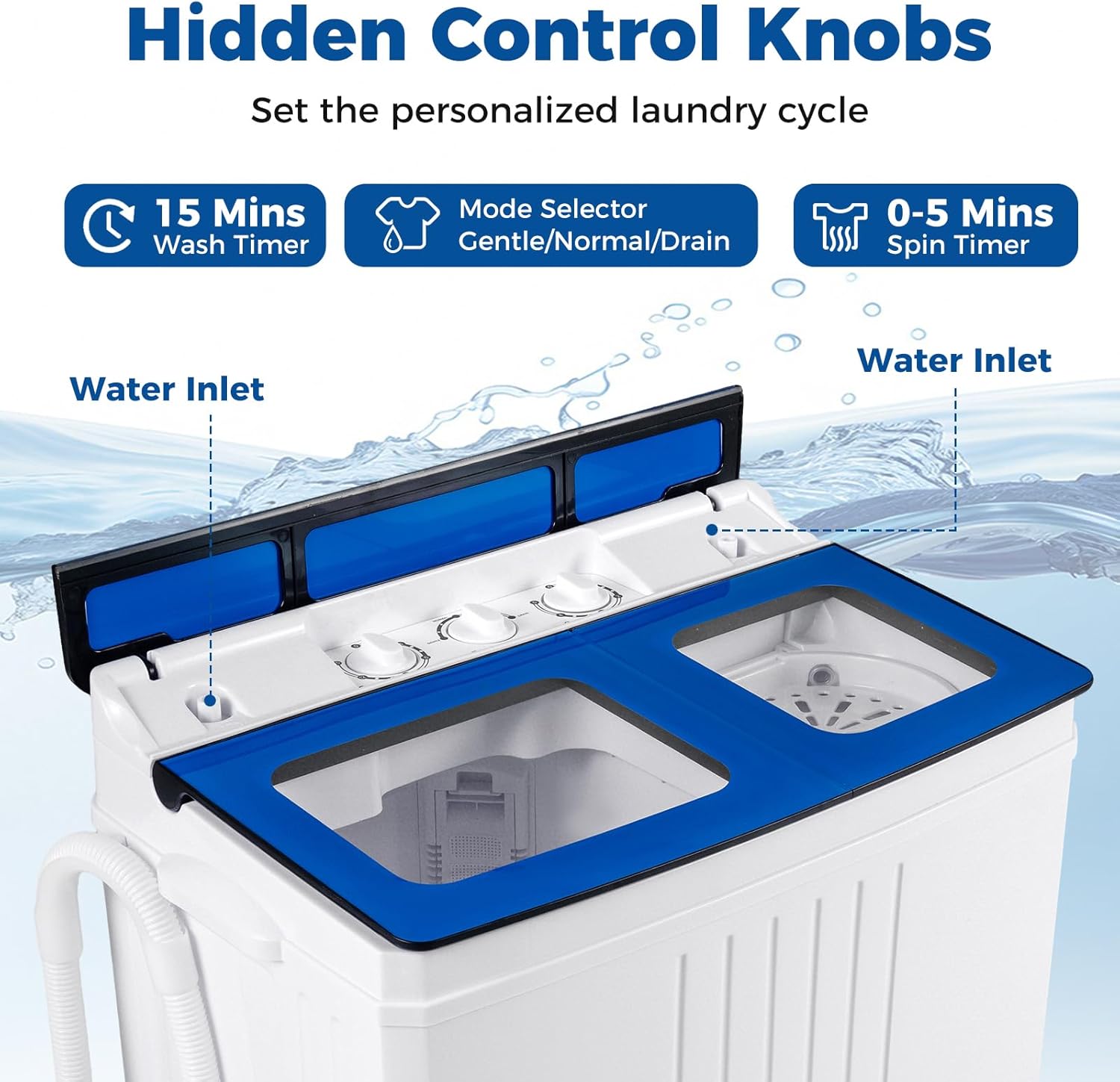 Giantex Portable Washing Machine, 20LBS Twin Tub Mini Compact Laundry Washer Spinner Combo with Drain Pump, 12Lbs Washer and 8Lbs Spinner for Apartments, RVs, Dorms, Blue+White