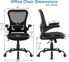 Office Chair Ergonomic Desk Chair Mesh Computer Home Office Desk Chair with Adjustable Lumbar Support Flip-up Armrests, 360 Swivel Comfy Task Executive Chair, Black