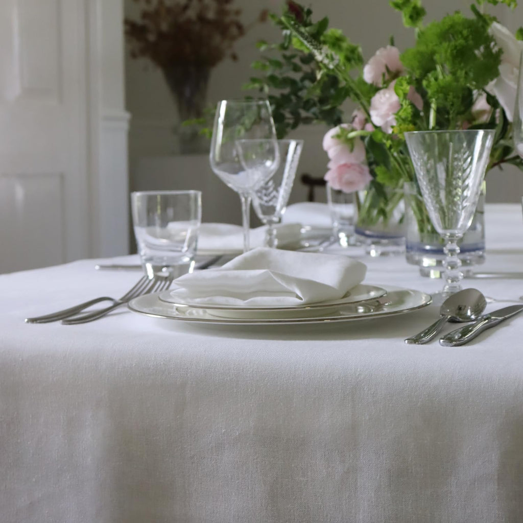 Huddleson White Linen 80” Round Tablecloth Luxury Italian Linen Circular 80 Inch Table Cloth Sewn in US
