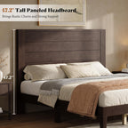 AMERLIFE Queen Sizes Solid Wood Bed Frame with 48" Headboard, Mid Century Modern Platform Bed with Silent Wood Slat System, No Box Spring Needed, Under-Bed Storage, Walnut
