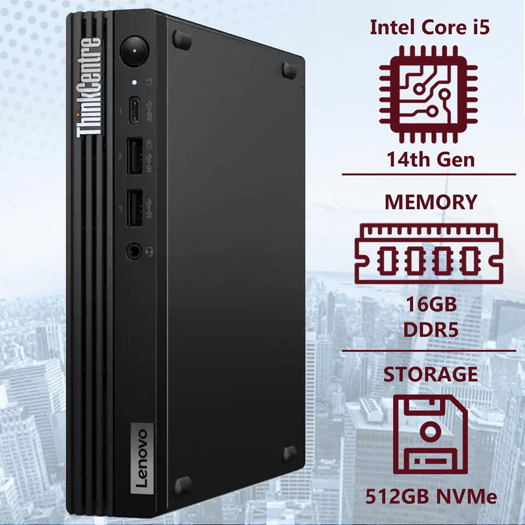 Lenovo ThinkCentre Tiny M70q Gen 5 Intel 10-Core i5-14400T (Beat i7-13700T)  16GB DDR5 RAM  512GB NVMe  WiFi 6  Bluetooth  RJ-45  DP Port  HDMI  W11P  Business Desktop  3 Yr Wty
