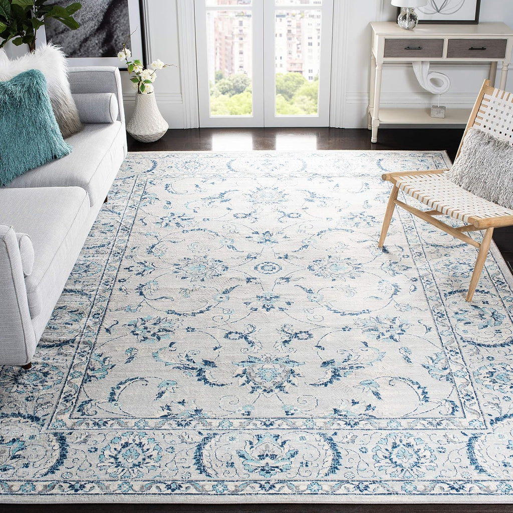 SAFAVIEH Brentwood Collection Area Rug - 10' x 13', Light Grey & Blue, Oriental Floral Scroll Design, Non-Shedding & Easy Care, Ideal for High Traffic Areas in Living Room, Bedroom (BNT854G)