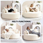 Oversized Round Chair Lounge Chaise Indoor, 53.5" Corduroy Boneless Round Chair, Fluffy Single Deep Seat Cloud Sofa Chairs, Modern Circle Chaise Lounge for Bedroom, Living Room, Beige White