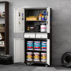 Aobabo 71" H 2 Drawer Metal Storage Cabinet with Wheels and 4 Pegboards,Lockable Steel Garage Storage Cabinet with 2 Adjustable Shelves,Black Sliver,Assembly Required