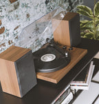 Crosley C62C Turntable HiFi System Record Player with Speakers  Adjustable Tonearm  Moving Magnet Cartridge  Bluetooth Receiver  40W Per Channel  and Anti-Skate  Walnut