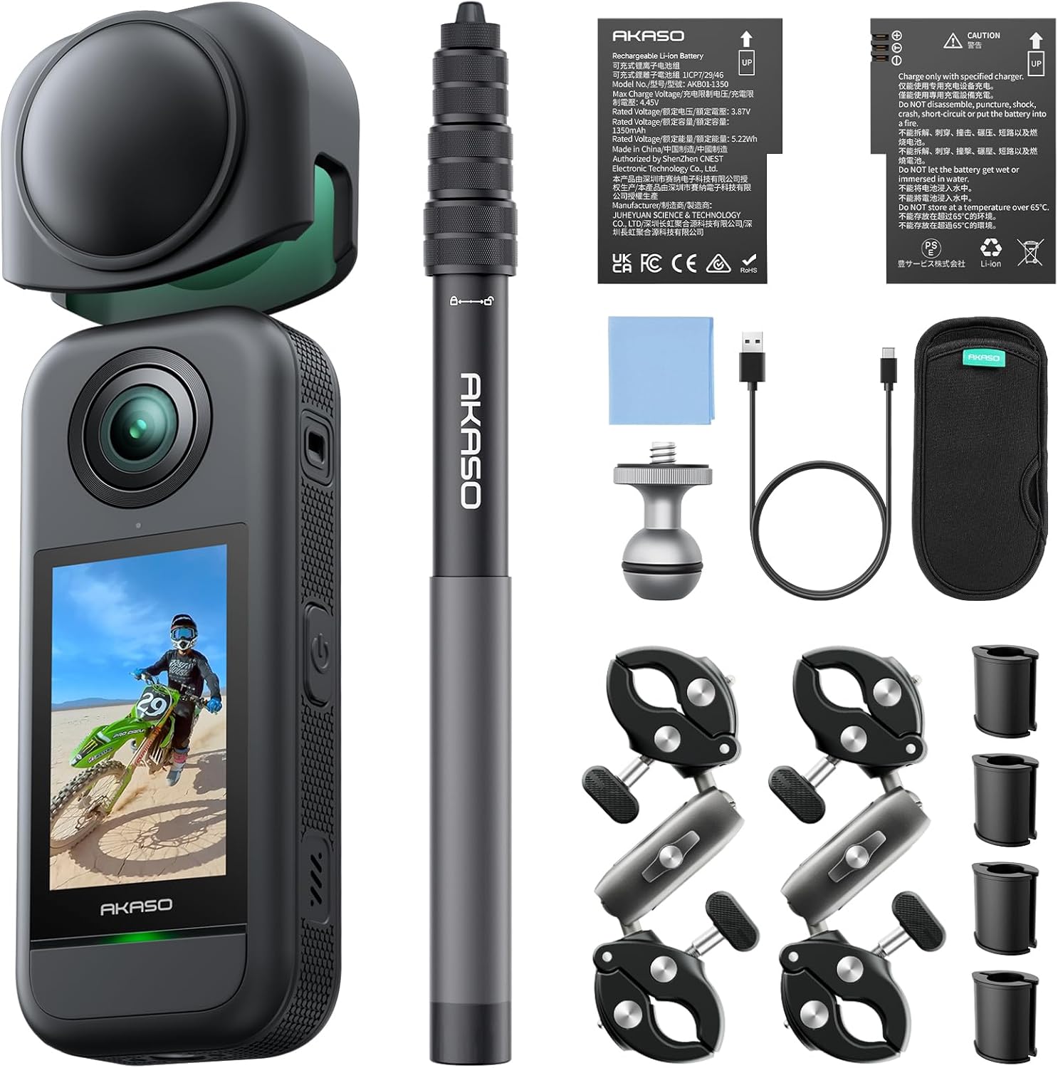 AKASO 360 Weatherproof 360° Action Camera - 5.7K 360 Video with 1/2" 48MP Sensors  72MP 360 Photo  360-SuperSmooth  Invisible Selfie Stick  360° Horizon Lock  AI Tracking Motorcycle Combo