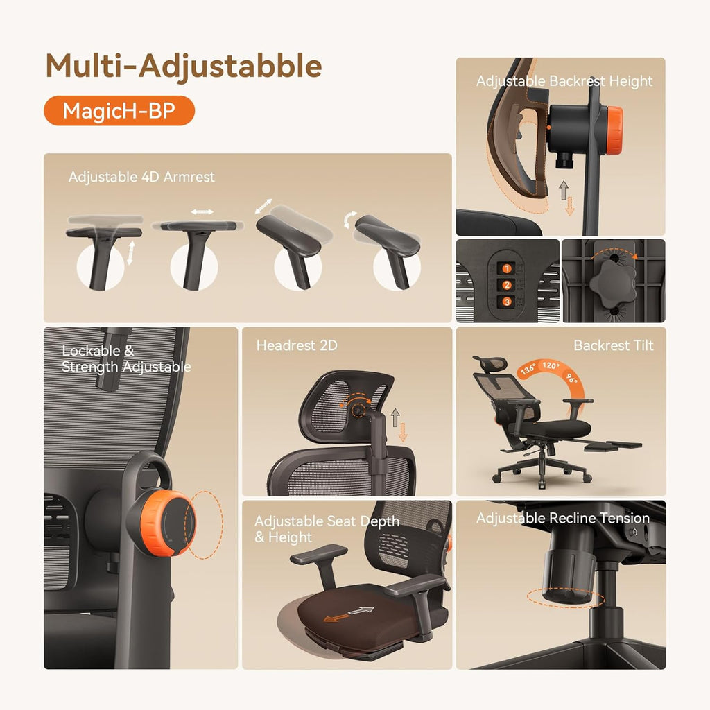 Newtral Ergonomic Office Chair with Laptop Tray - Desk Chair with 4D Armrests, Dynamic Lumbar Support, ComFootrest & 136° Recline - High Back Executive Chair for Home Office (with Laptop Desk)