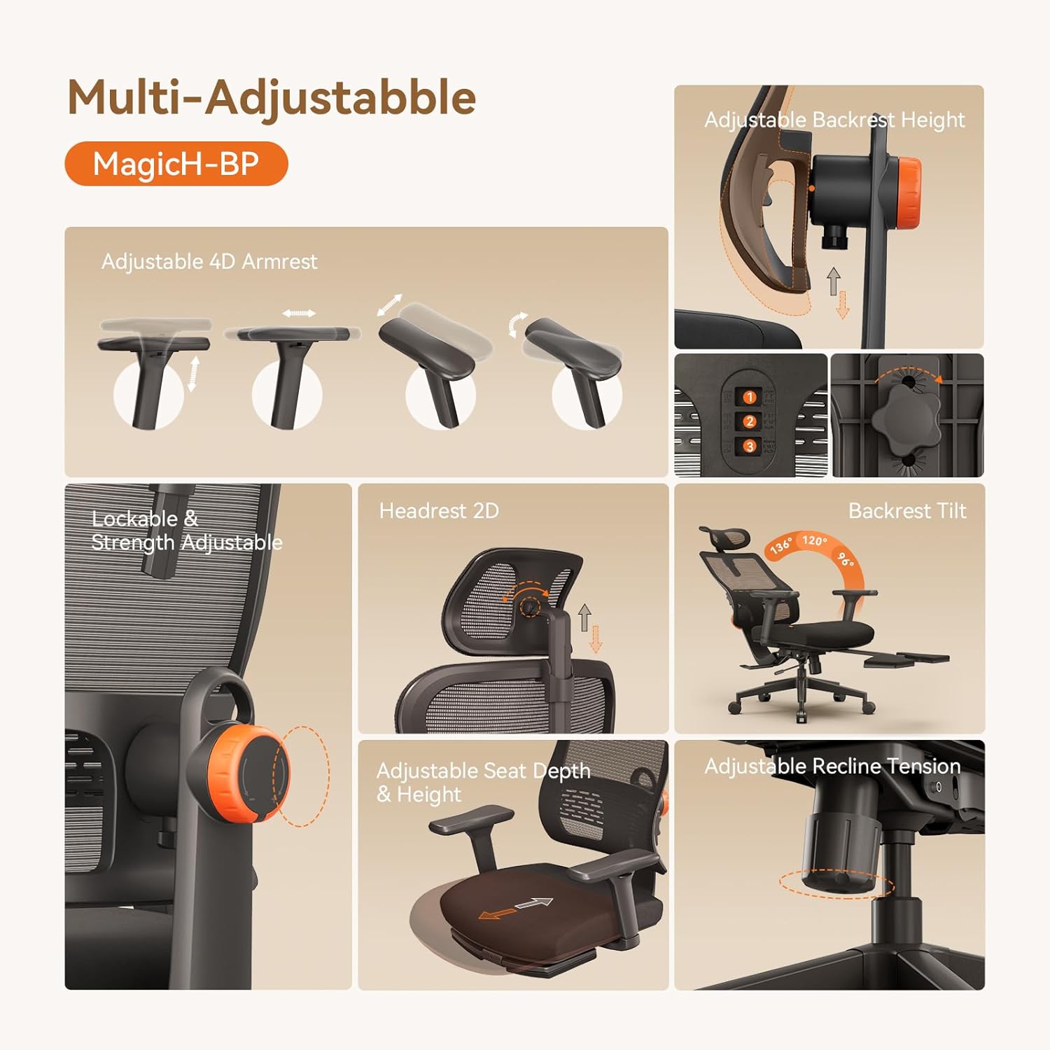 Newtral Ergonomic Office Chair with Laptop Tray - Desk Chair with 4D Armrests, Dynamic Lumbar Support, ComFootrest & 136° Recline - High Back Executive Chair for Home Office (with Laptop Desk)